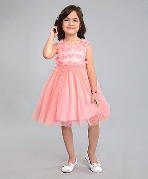 Babyhug Sleeveless Party Wear Ruffled Frock - Peach