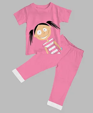 Plan B Half Sleeves Girl Print Night Suit - Pink