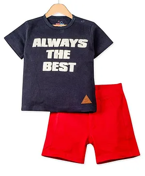 Young Birds Always The Best Print Half Sleeves Tee With Shorts - Navy Blue