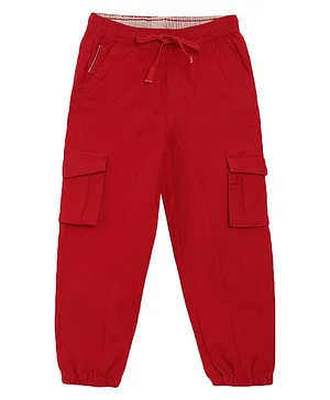 Blue Giraffe Solid Front Pocketed Lounge Pants - Red