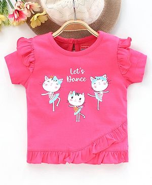 Babyhug Short Sleeves Top Kitty Print - Pink