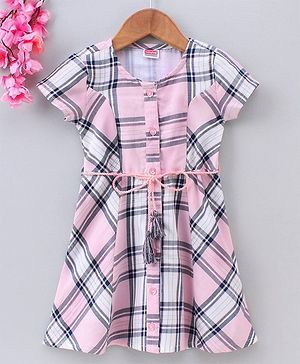 Babyhug Knee Length Frock Checked Print - Pink