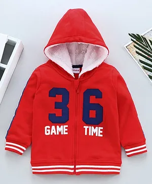 Babyhug Full Sleeves Hooded Jacket Game Time - Red
