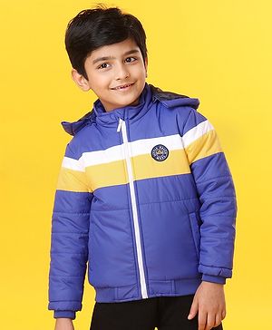 Babyhug Full Sleeves Color Block Hooded Jacket Jacket - Blue