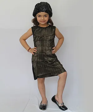 Woonie Sleeveless Self Design Dress - Black