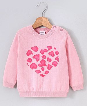 Babyhug Full Sleeves 100% Organic Pullover Sweater Heart Print - Pink