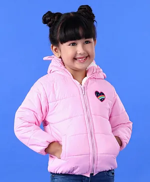 Babyhug Full Sleeves Hooded Padded Heart Patch - Pink