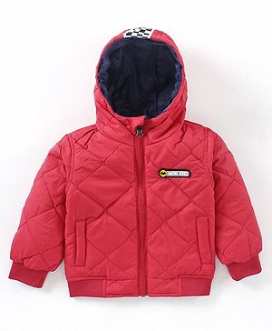 Babyhug Full Sleeves Reversible Jacket With Hood - Red