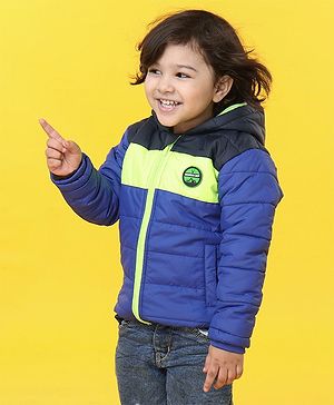 Babyhug Full Sleeves Padded Hooded Jacket - Blue