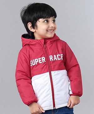 Babyhug Full Sleeve Hoodie Colorblock with HD Print - Red White