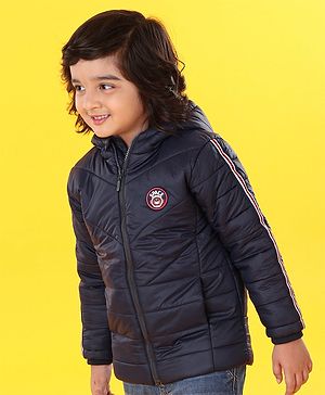 Babyhug Full Sleeves Striped Padded Jacket - Navy Blue