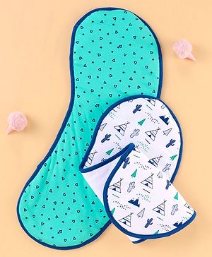 Babyhug Cotton Burp Cloths Desert Print Set of 2 - Sea Green White