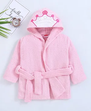 Babyhug Full Sleeves Crown Bathrobe - Pink