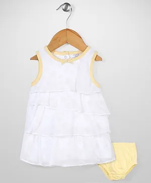 Sterling Baby Flower Print Dress With Bloomer Set - White & Yellow
