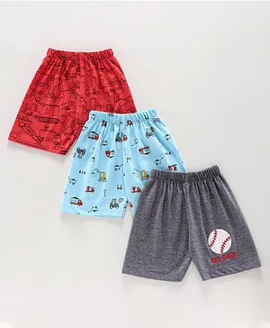 Teddy Mid Thigh Length Cotton Shorts Car Print Pack of 3 - Blue