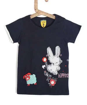 Lil Lollipop Half Sleeves Bunny Patch T-Shirt - Navy Blue