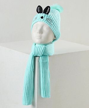 Babyhug Woollen Cap with Scarf Green - Diameter 11 cm