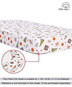 Babyhug Premium 100% Cotton Fitted Crib Sheet Sports Print Regular - White