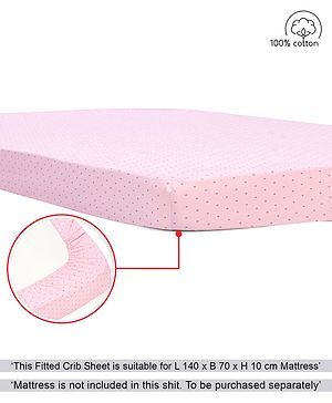 Babyhug Premium 100% Cotton Fitted Crib Sheet Pin Dots Large - Pink| Gentle on Babies Skin| Cozy Sleeping Environment| Versatile Use| 100% Cotton| Elastic Borders| Machine Washable - L 140 x B 70 cm Pink