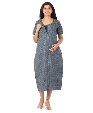 CHARISMOMIC Short Sleeves All Over Printed Maternity Night Gown - Grey