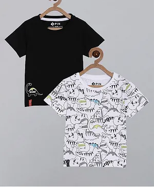 3PIN Pack of 2 AOP Printed T Shirt - Black White