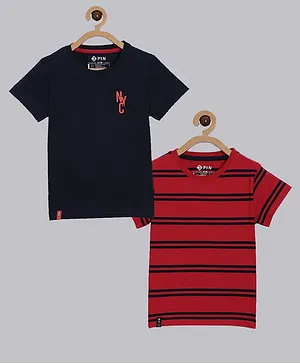 3PIN Pack Of 2 Striped Half Sleeves Tee - Red