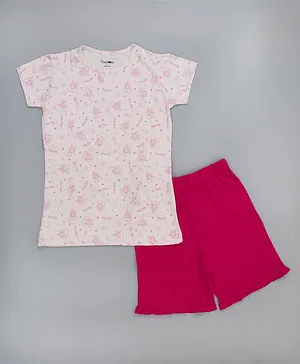 Taatoom Short Sleeves Castle Print Night Suit - Pink