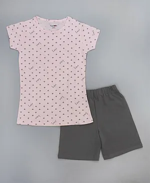 Taatoom Heart Shape Short Sleeves Night Suit - Pink
