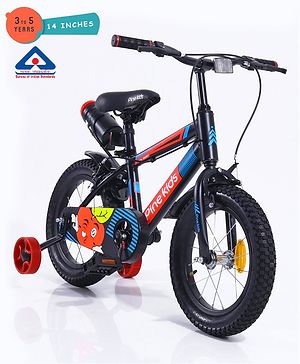 Pine Kids 14 Inch Rubber Air Tyres 99% Assembled Bicycle For Boys & Girls With Training Wheels  - Black