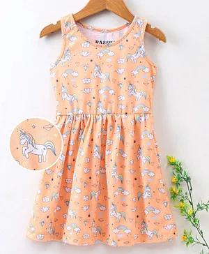 Rassha Sleeveless Unicorn Print Dress - Peach