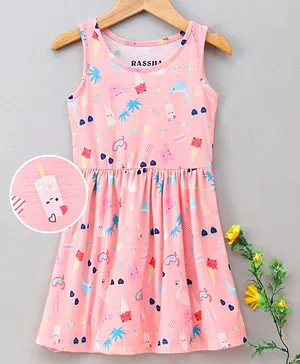 Rassha Sleeveless Summer Theme Print Dress - Peach