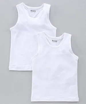 Honeyhap Sleeveless 95% Cotton 5% Elstane Vest Pack of 2 - White