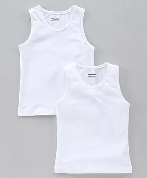 Honeyhap 100% Cotton Sleeveless Vest with Silvadur Antimicrobial Finish Pack of 2 - White