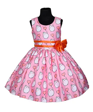Indian Tutu Sleeveless Bunny Print Dress - Pink
