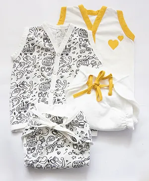 Yellow Doodle Vest and stay-dry Nappy Set - Set of 4- White Black