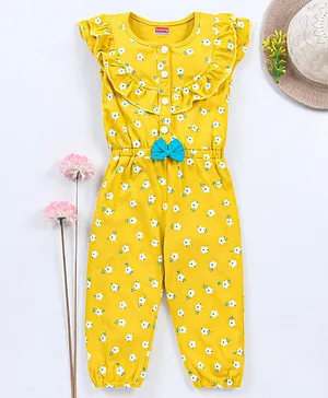 Babyhug Flutter Sleeves Printed Jumpsuit - Yellow