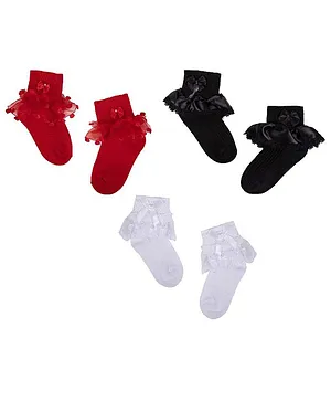 NEXT2SKIN Pair Of 3 Solid Frill Socks - Red Black White