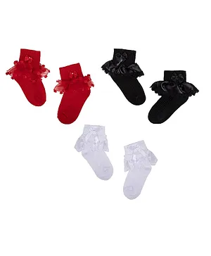 NEXT2SKIN Pair Of 3 Solid Frill Socks - Red Black White