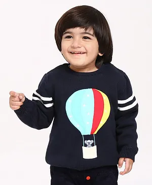 Babyoye Full Sleeves Cotton Pullover Sweater Hot Air Balloon Design - Blue