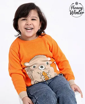 Babyoye Full Sleeves Cotton Pullover Sweater Squirrel Design - Orange