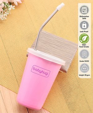 Babyhug Stainless Steel Tumbler With Airtight Lids & Straw Pink - 300 ml