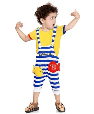 Kooka Kids K Half Sleeves Tee With Striped Dungaree - Yellow