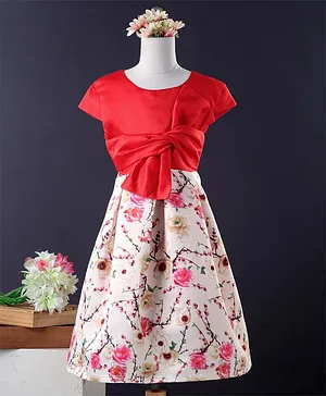 Mark & Mia Cap Sleeves Party Frock Floral Print - White Red