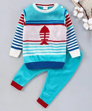 Babyhug Full Sleeves Sweater Set - Blue