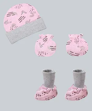 Grandma's Organic Cotton Cap Mittens & Booties Set Pink - Diameter 11 cm