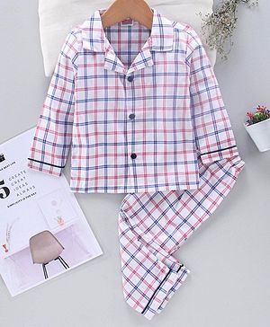 Babyhug Full Sleeves Night Suit Checks - White