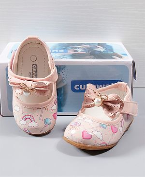 Cute Walk by Babyhug Party Wear Belly Shoes Bow Applique - Pink