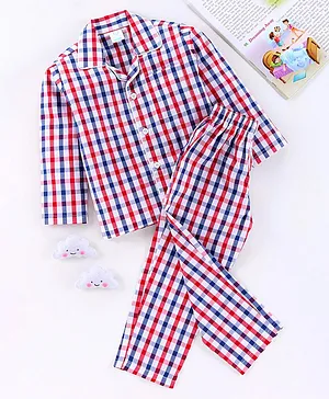 Right Sleep Full Sleeves Checkered Night Suit - Blue & Red