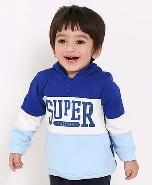 Babyoye Cotton Full Sleeves Hooded Sweatshirt Super Print - Blue