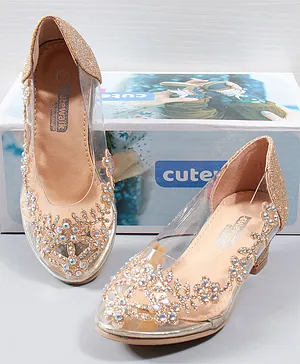 Cute Walk by Babyhug Party Wear Belly Shoes Studded Detailing - Golden